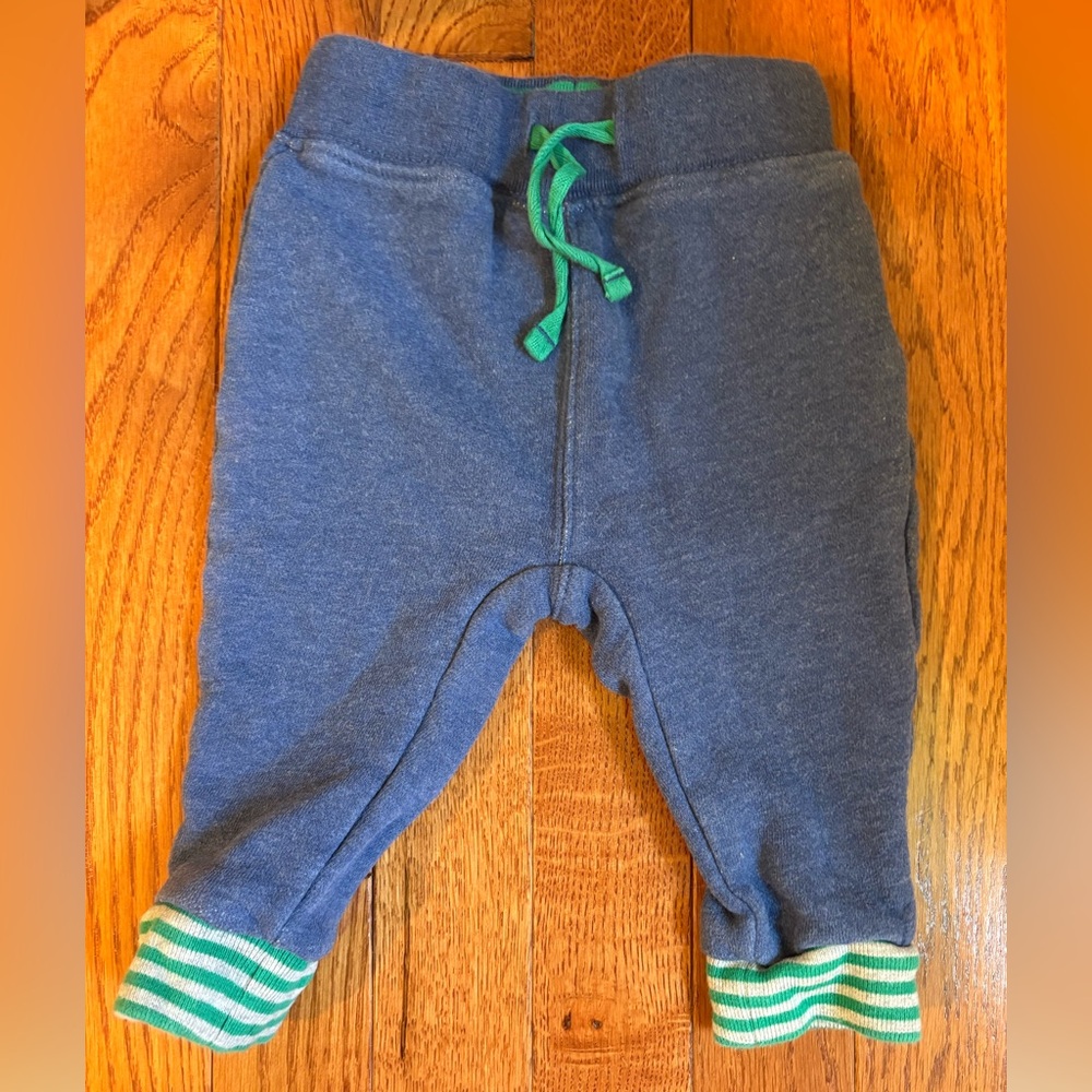 Baby Boden Blue and Green Sweatpants with Striped Cuffs 3-6 months